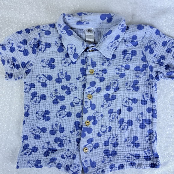 Disney Other - Boys Disney Collared Seersucker Button Up Short Sleeve Shirt Blue Size 5